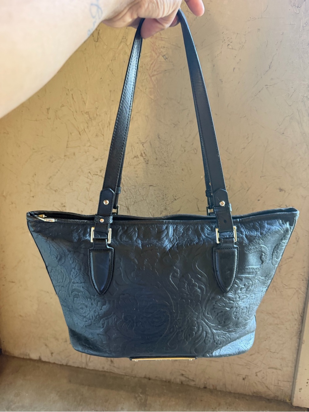 Brahmin Black Embossed Shoulder Tote